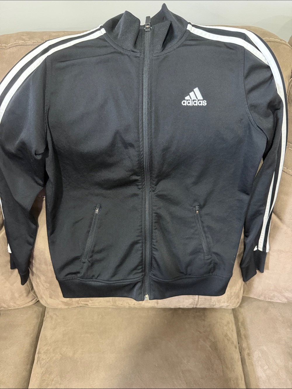 adidas Black Track Jacket with White Stripes